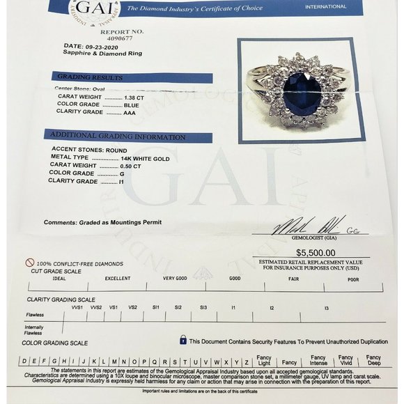 Vintage 14 Karat White Gold Sapphire and Diamond Ring Size 7.25 #8449 - Picture 9 of 9